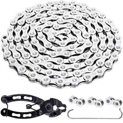 Imagen de YBEKI Cadena de Bicicleta 9/10/11/12 Velocidades 1/2 x 11/128 Pulgadas 116 Enlaces para Carretera, MTB (Plata 10 Velocidades)