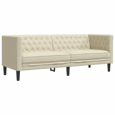 Imagen de vidaXL sofá Chesterfield de 3 plazas Cuero Artificial Blanco Crema, plazas, sofá, tapizado, sofás sofás, salón