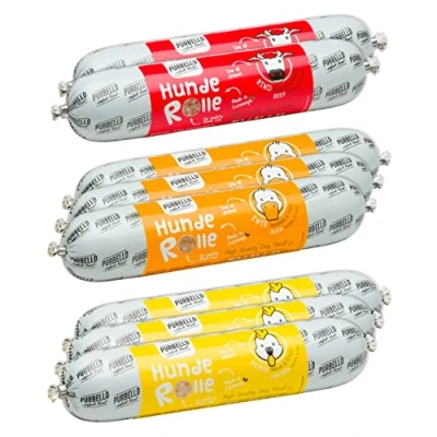 Imagen de PURBELLO Rollo de Comida húmeda para Perros, Paquete II 3 x Pollo, Pato, 2 Vacuno, monoproteína Perros con Alto Porcentaje Carne, Resistente a Cortes y sin Cereales (8 400 g)