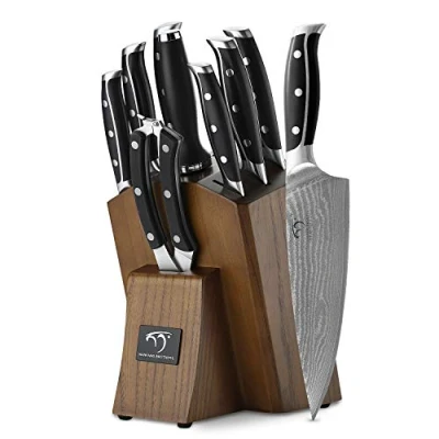 Imagen de NANFANG BROTHERS Juego de 9 Cuchillos Cocina Para Afilar Cocina, con Bloque, Cuchillo Profesional Damasco, carne Acero Inoxidable, Afilador y Tijeras