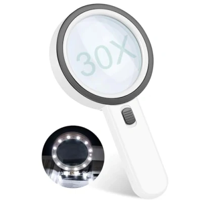Imagen de Lupa con Luz de Mano, 30X Gran Aumento 13 Luces LED para Lectura, Soldadura, Inspección, Monedas, Joyería, Manualidades, Personas Mayores y Niños