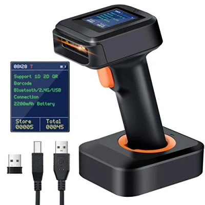 Imagen de Tera Lector de Codigos Barras Inalambrico Inventario 1D 2D con Pantalla Escaner Codigo Bluetooth Receptor Base del Cargador y Cable USB Compatible Windows, Android