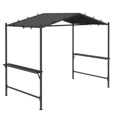 Imagen de Pabellón para Barbacoa Outsunny, Aprox. 3 x 1,5 m toldo de jardín Resistente a la Intemperie con 2 estantes Laterales, jardín, balcón, Acero, Gris Oscuro