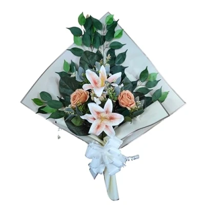 Imagen de DRW Ramo de Flores para Cementerio Artificiales con Jarron Meter en el Bote del 78x63x20 cm (Naranja)