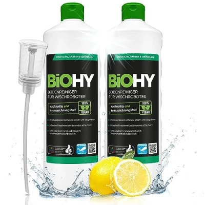 Imagen de BiOHY Limpiador pisos para robots limpiadores (2 botellas de 1 litro) + Dosificador Concentrado todos robot aspirador con función húmeda (Wischroboter)