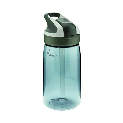 Imagen de LAKEN Botella Reutilizable de Tritan con Tapa Automática Summit, Cierre Seguridad y Pajita, 0.45L Gris