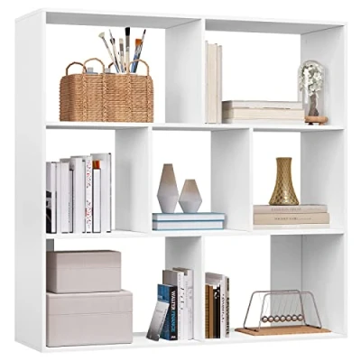 Imagen de eSituro Librería de Madera, Estantería 3 Niveles, Estante Almacenamiento Modular para Salón, Oficina, Dormitorio, Estudio, 7 Compartimentos 2 tamaños, Blanco, 100x100x30 cm, SBKC0042