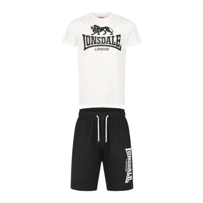 Imagen de Lonsdale Conjunto de Camiseta y Pantalones Cortos para Hombre, Ajuste Normal, Color Blanco/Negro, S