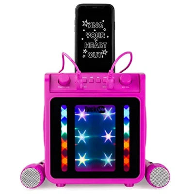 Imagen de RockJam Máquina de Karaoke Bluetooth Recargable 10 vatios con Dos micrófonos, espectáculo luz y Efectos Voz