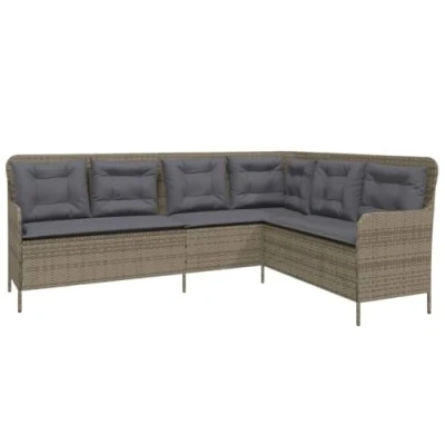 Imagen de vidaXL sofá de jardín en Forma L con Cojines ratán sintético Gris, Exterior, Exterior L,