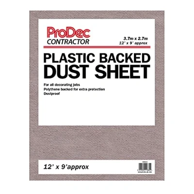 Imagen de ProDec Contractor 12 pies x 9 Contratista Poly Backed Dust Sheet Drop Cloth para pintar decoración cubrir escaleras, pasillos, pasillos y suelos, absorbe derrames, no se empapa, reutilizable