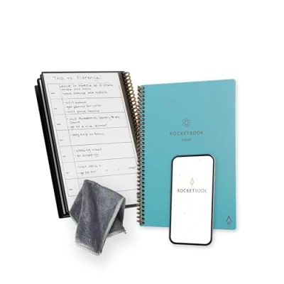 Imagen de Rocketbook Fusion Agenda de Productividad Sin fechas Reutilizable, Tamaño A5, 15 cm x 22,4 cm, Turquesa Objetivos, Calendario Mensual y Semanal, Listas Tareas Diarias, Páginas Rayas Puntos