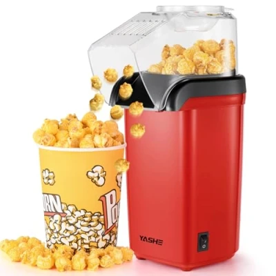 Imagen de YASHE Palomitero, Máquina de Palomitas Aire Caliente 1200 W, Palomitera Electrica Maíz listas en 2 minutos, Saludable y sin Aceite, Rojo