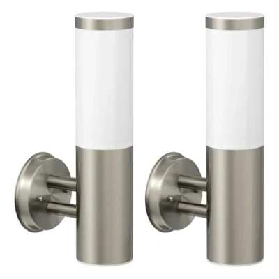 Imagen de ledscom.de 2 unidades Aplique PORU para exterior, IP44, acero inoxidable, inoxidable mate, redondo, 1x E27 máx. 40W