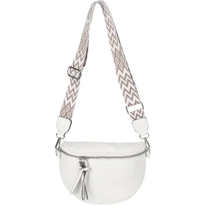 Imagen de styleBREAKER Señoras Media Luna Bolsas de hombro con bandolera unicolor, correa ajustable estampado rombos en zig zag 02012401, color:Blanco