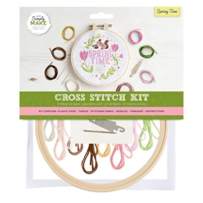 Imagen de Simply Make kit de punto cruz, diseño primaveral para niños y adultos, incluye aro, hilo bordar, tela aguja, perfecto manualidades adultos principiantes,