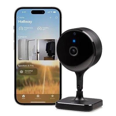Imagen de Eve Cam, cámara inteligente para interior, resolución 1080p, Wi Fi, privacidad total, HomeKit Secure Video, notificaciones en iPhone, micrófono y altavoz, visión nocturna, instalación flexible