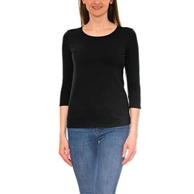 Imagen de Alkato Camiseta con Mangas 3/4 Escote Redondo para Mujer, Azul Oscuro, S