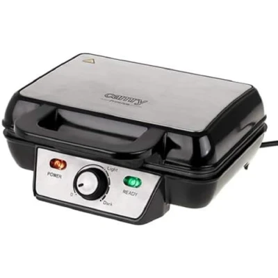 Imagen de Camry CR 3046 Gofrera Profesional para 2 Gofres Belgas Gruesos, Placas Antiadherentes, Regulador de Temperatura, Waffle Maker Negro/Acero Inoxidable, 1600W