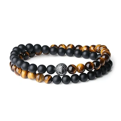 Imagen de COAI Pulsera Shou Doble Capa con Cuentas de Ojo Tigre y Ónice Mate Piedras Naturales para Hombre Mujer