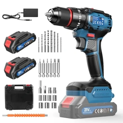 Imagen de Taladro Percutor a Batteria con Motor Sin Escobillas, Destornillador Electrico 21V, set 2 batterie 2.0 Ah, 20+3 livelli di coppia, velocità, 26 accessori e custodia, per riparazioni fai da te