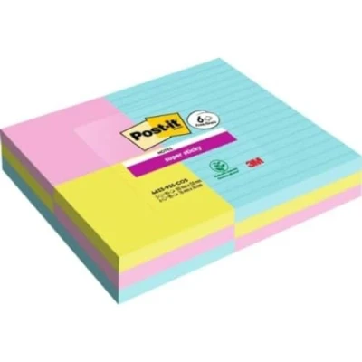 Imagen de Post It Notas Super Sticky Grandes Colección Cosmic Color, Paquete de 3 Blocs + 6 Standard, 90 Hojas por Bloc, Varios Tamaños, Azul, Verde, Rosa