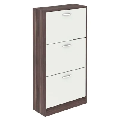 Imagen de Vida Designs Zapatero con 3 cajones, Organizador de Zapatos, Mueble Madera Nogal y Blanco, 118 x 60 24 cm