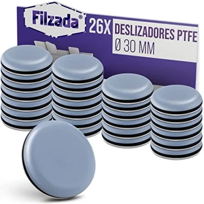 Imagen de Filzada® 4x Almohadillas de Teflón para Muebles autoadhesivo Ø 30 mm (redondo) Deslizadores profesionales muebles/deslizadores alfombras PTFE (Teflón)