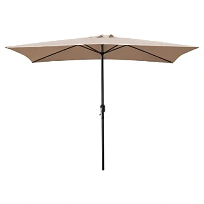 Imagen de Acomoda Textil Sombrilla de Jardín con Forro Anti UV 200x300cm Parasol Aluminio Manivela, Toldo Rectangular para Patios y Terrazas (Beige)