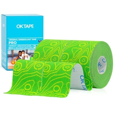 Imagen de OK TAPE Pro cinta de kinesiología, 5cm x 5m corte libre, atlética elástica terapéutica sin látex,(2 Rollos,Verde)