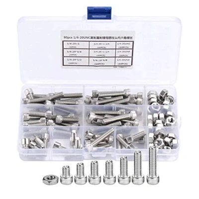 Imagen de Tornillo hexagonal de 90 piezas, 1/4 20 Kit surtido tornillos cabeza acero inoxidable UNC