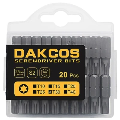 Imagen de DAKCOS Juego de puntas destornillador estrella Torx T30 20pc, acero S2 longitud 25mm