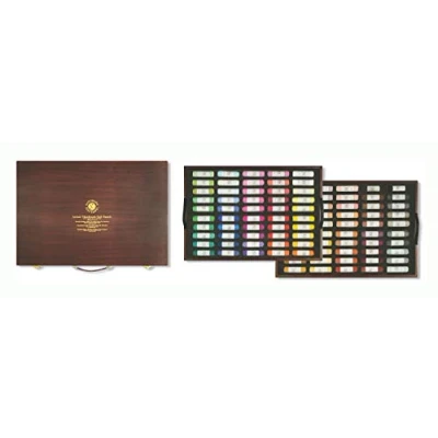 Imagen de Mungyo MPHM 100W Gallery Artists&#039; Handmade Soft Pastels, set de 100 pasteles hechos a mano calidad artística en caja madera, textura suave
