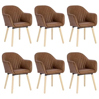 Imagen de WOLTU 6X Sillas de Comedor Nordicas Estilo Vintage Juego 6, Cocina Tapizada con Reposabrazos en Piel Sintetica, Estructura Madera Escritorio Marrón, BH336br 6
