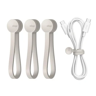 Imagen de elago Ataduras de Cable Magnéticas Reutilizables, Silicona Premium, Organizador Cables Multifunción para Hogar, Cocina, Oficina, Viajes [Paquete 3] (Piedra)