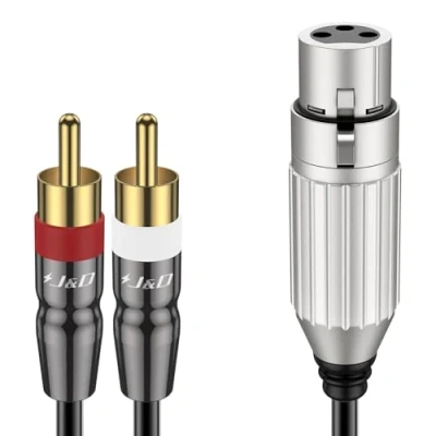 Imagen de J&amp;D Cable de 2 RCA Macho a XLR Hembra, Adaptador Interconexión Estéreo Parche con Divisor en Y Desbalanceado Carcasa PVC para Altavoz, Mic Mezclador AMP, 4,5 m