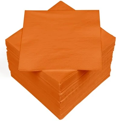 Imagen de HEKU 100 servilletas monocromáticas, 3 capas, 33 x cm, calidad uniforme para eventos y gastronomía, práctico paquete de 5 unidades, muy absorbentes elegantes, color naranja
