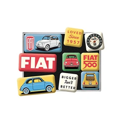Imagen de Nostalgic Art Juego de Imanes Retro Fiat 500 Since 1957 Regalo para Aficionados a Coches, Decoración la Nevera, Diseño Vintage, 9 Unidades,