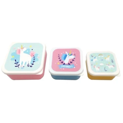 Imagen de Puckator Unicorn Magic Juego de 3 fiambreras para almacenamiento aperitivos S/M/L, lonchera con múltiples compartimentos, recipientes pequeños alimentos, adultos y niños,