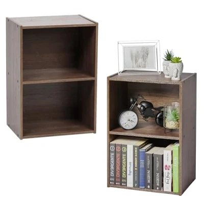 Imagen de Iris Ohyama Estantería Moderna de Madera 2 Niveles, Juego 2, Marrón Exposición, Modular, Almacenamiento, para Sala, Habitación, Oficina, Espacio Ahorrado, Librería, Montaje Fácil, CX