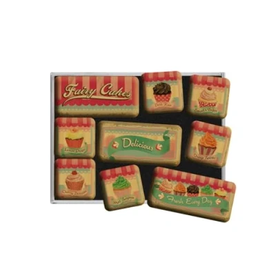 Imagen de Nostalgic Art Juego de Imanes Retro, Fairy Cakes Delicious Idea Regalo para la Cocina, Decoración Nevera, Diseño Vintage, 9 Unidades
