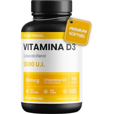 Imagen de Vitamina D Vitastrong 2000 UI D3 para Softgel de Alta Dosificación Contribuye al funcionamiento normal del sistema inmunitario Apoya huesos, dientes, músculos