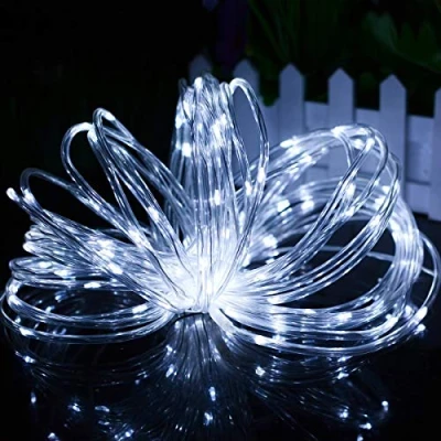Imagen de Manguera LED solar, EONYUANGUO 33ft 100 Rope String Lights Waterproof Tube Light Copper Wire Fairy with 2 Modes Lights, for Indoor Outdoor Decor (Blanco frio)