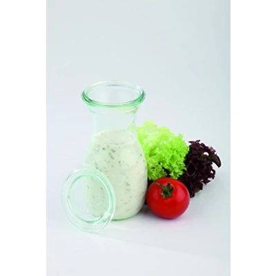 Imagen de APS 6 botellas de vidrio originales WECK 250 ml con tapa, Ø cm, H: 14,5 para zumos, batidos, aderezos, aptas el lavavajillas