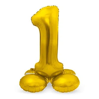 Imagen de Folat 64701 Globo de Aluminio con Base Número Figura 1 color dorado 86 cm decoración globos helio para cumpleaños, aniversario