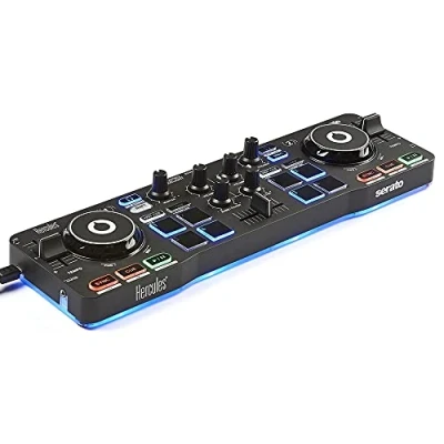 Imagen de Hercules DJControl Starlight Controladora DJ USB portatil de 2 pistas y 8 Pads, software Serato Lite, para PC MAC