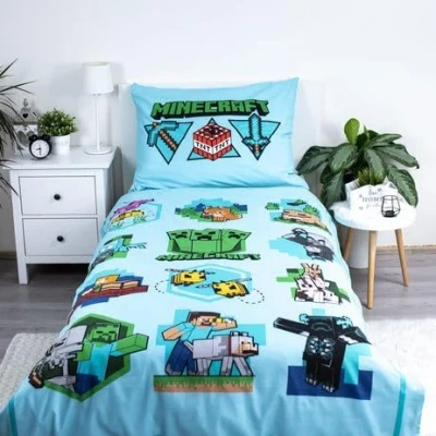 Imagen de Minecraft juego de funda edredón oficial para cama individual, 140 x 200 cm, diseño épico Let&#039;s Play Verde reversible 2 caras, mercancía oficial, incluye almohada a