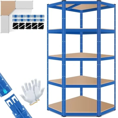 Imagen de KESSER® estantería esquinera para Cargas Pesadas, sótano, 180 x 75 40 cm, hasta 875 kg, 5 estantes Ajustables, Tablero de Fibra Densidad Media Metal, Taller, sótano
