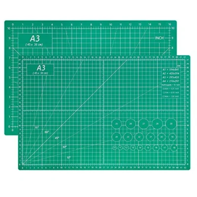 Imagen de Alfombrilla de Corte A3 Esterilla Costura Autorreparadora, 5 Capas Doble Cara, Tabla para y Manualidades, Imperial/Métrica, Verde