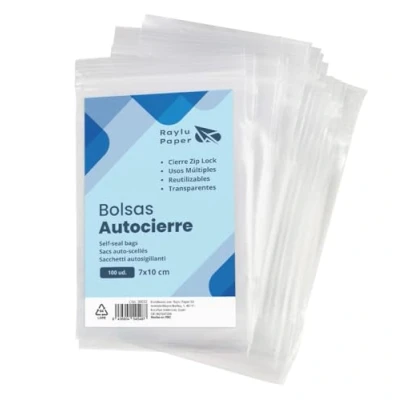Imagen de RAYLU PAPER Bolsas Auto Cierre Zip, Pack de 100 Plástico Transparente Reutilizables, usos Múltiples, Hecho en Europa (7 x 10)